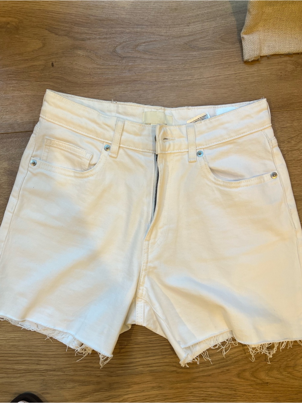 H&M White Raw-Hem High-Rise Denim Shorts